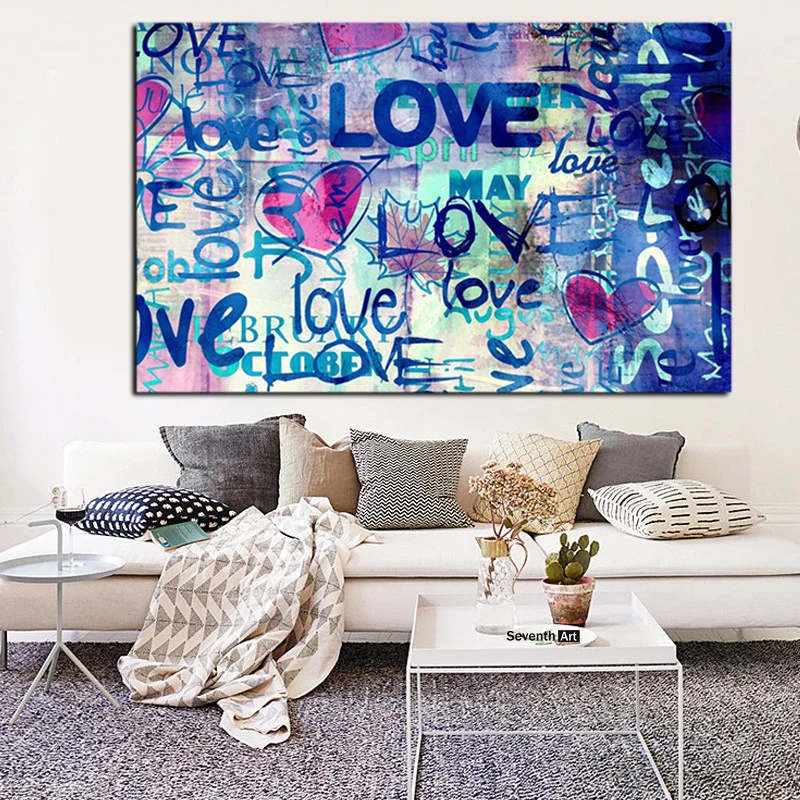 

Street Art Graffiti Love Quotes Abstract Oil Painting on Canvas Poster HD Print Pop Art Wall Pictures For Living Room Cuadros