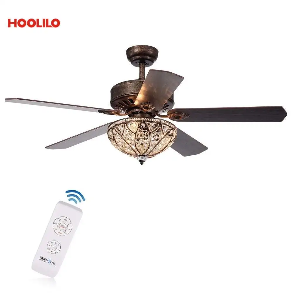 Gliska 52-Inch 5-Blade Rustic Bronze Lighted Ceiling Fans W Crystal Shade Optional Remote Control 110V 220V | Лампы и освещение