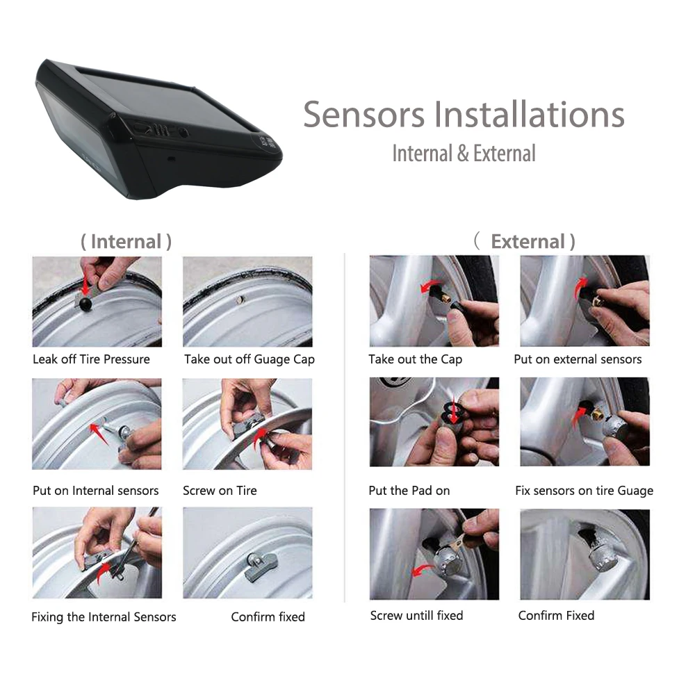 

EANOP S600 Solar TPMS Digital LCD Tire Pressure Monitoring System Wireless Tyre Pressure Alarm 4pcs Sensors PSI/BAR