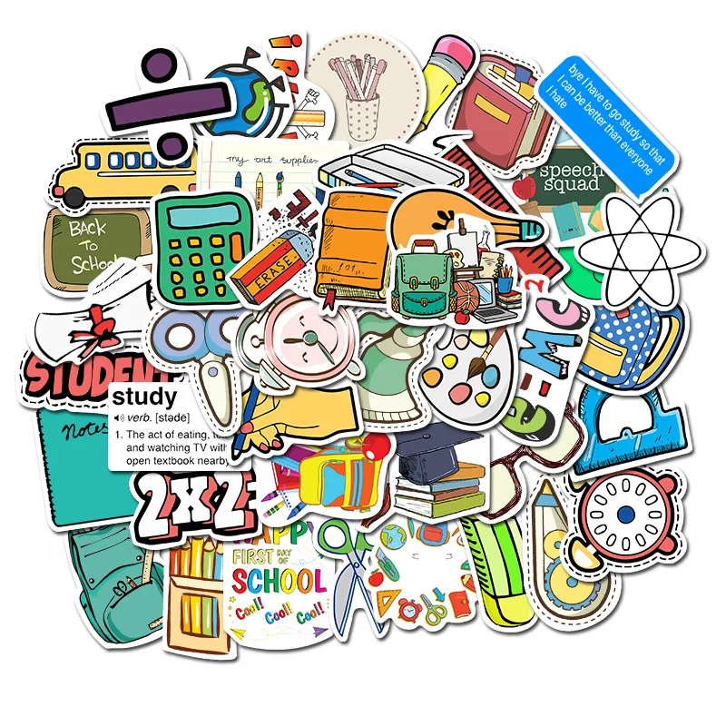 

50Pcs School Supplies Sticker Pack Stationery For Kids Luggage Skateboard Bottle Motorcycle Bicycle Waterproof Laptop Stickers