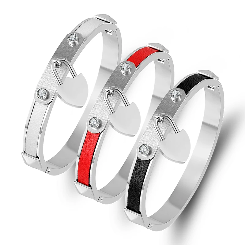 Роскошный винтовой браслет из натуральной кожи с застежкой в форме сердца черный