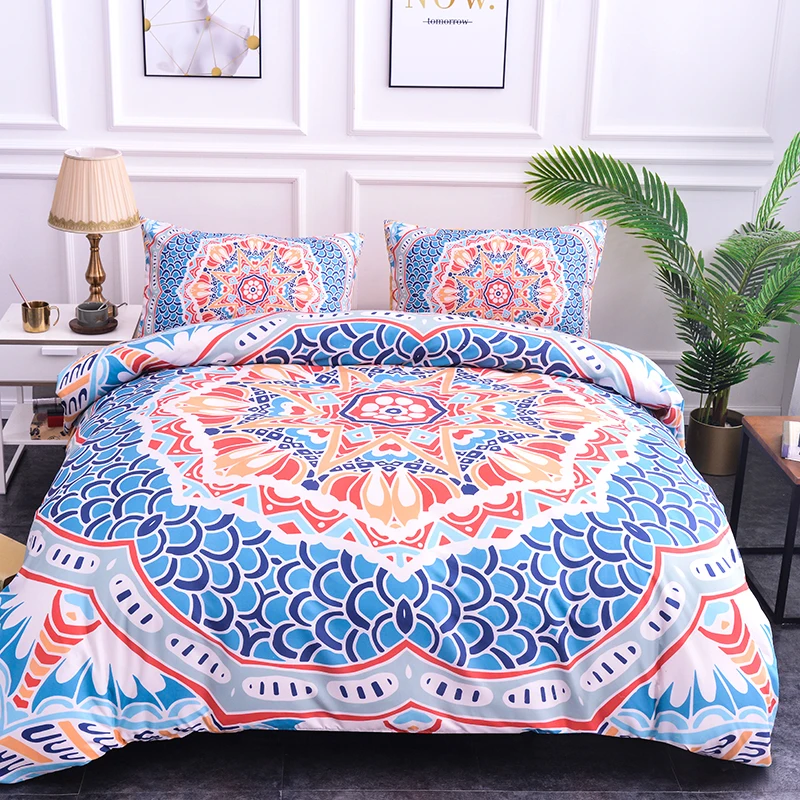 Синий комплект постельного белья с 3D принтом пододеяльник наволочка