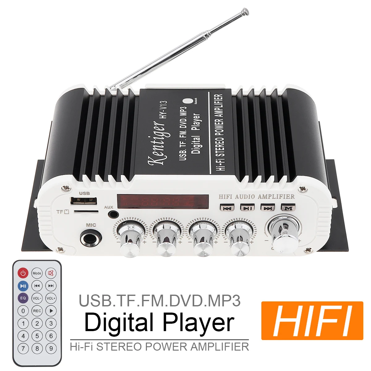 Купи V13 2.1CH HIFI Stereo Amplifier Car Audio Bluetooth-compatible High Power Amplifier FM Radio Player Support SD USB DVD MP3 за 1,736 рублей в магазине AliExpress