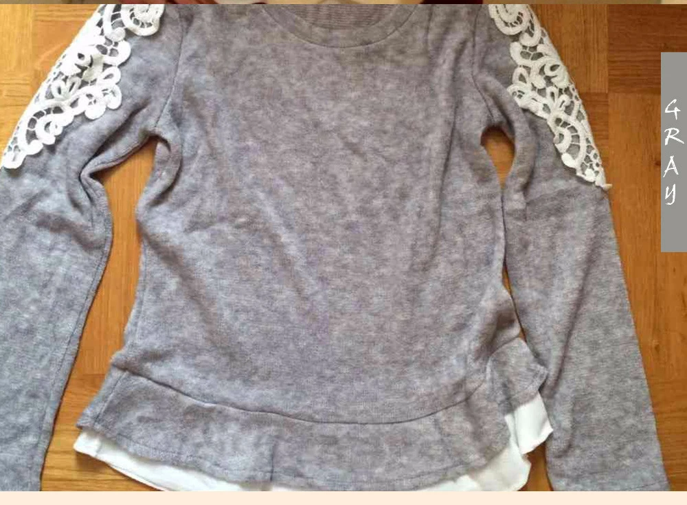 2019 зимний женский кружевной лоскутный свитер пуловер с длинным рукавом