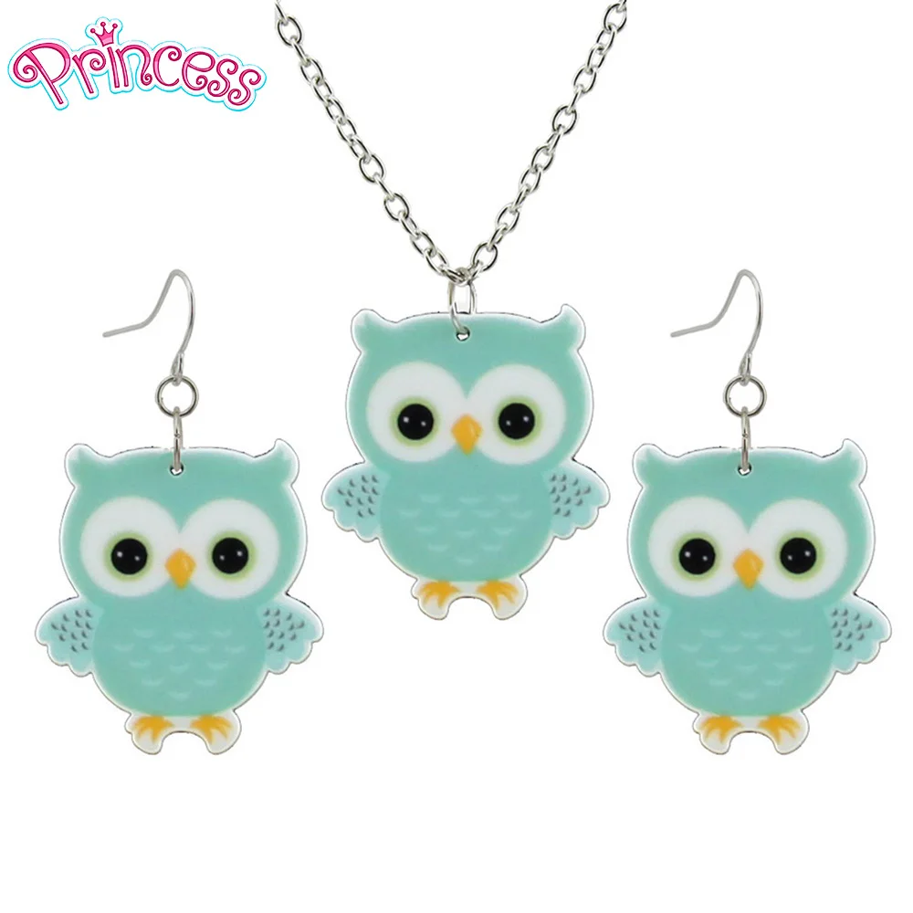 Модные маленькие зеленые серьги с совами для девочек ожерелье короткой цепочкой