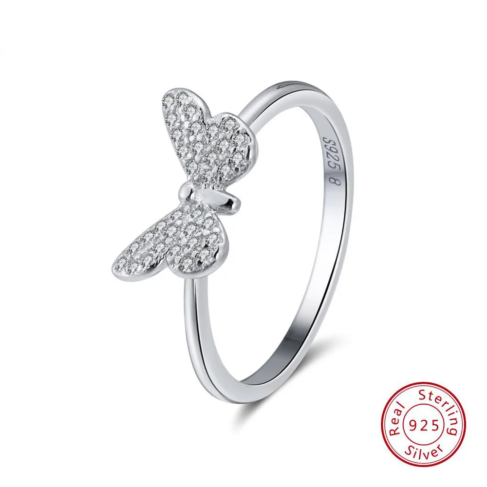 Silver Effie queen 925 пробы Серебряное женское кольцо с бабочкой с AAA блестящим цирконием женские кольца s925 хорошее ювелирное изделие TSR59 - Цвет камня: Silver