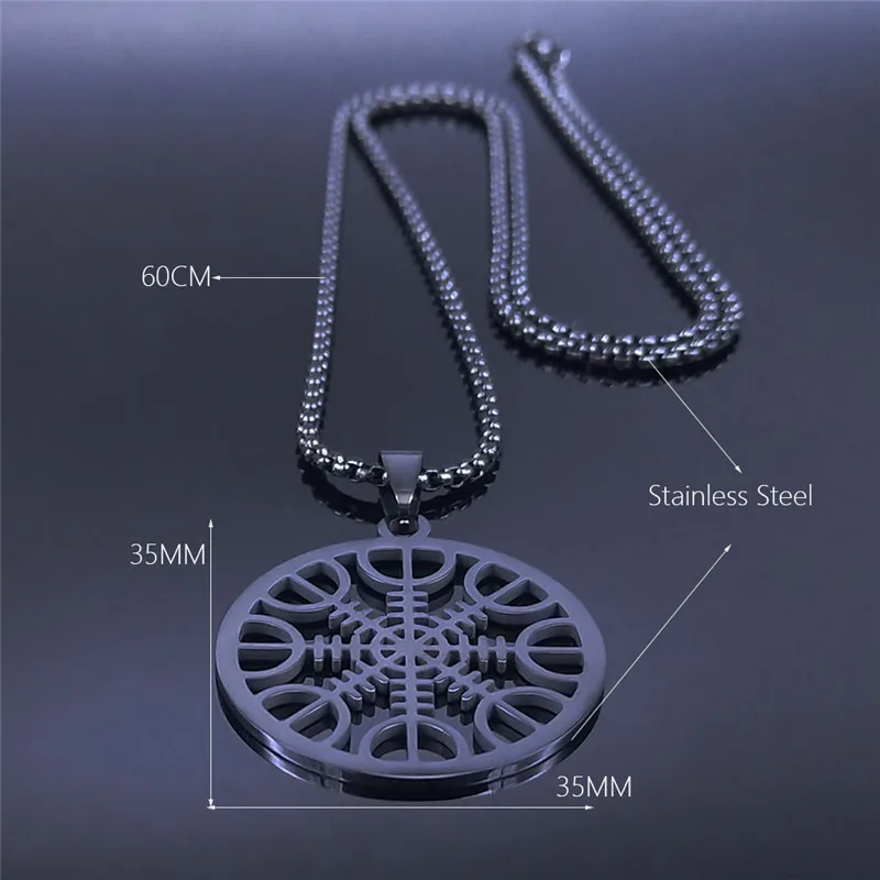 

Classic Viking Vegvisir Compass Necklace Stainless Steel Nordic Runes Odin Black Color Necklaces Celts Ethnic Jewelry N3033S02