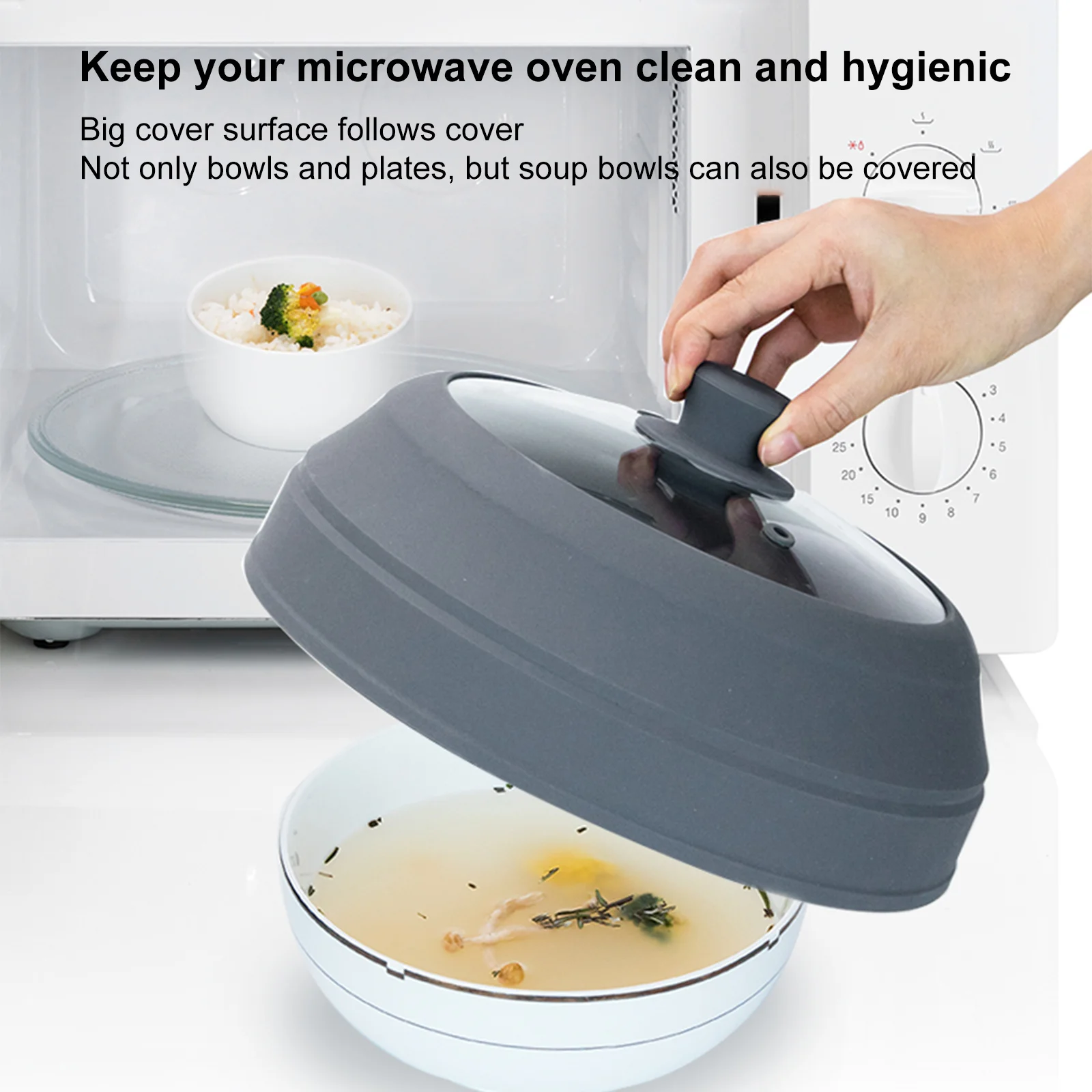 

PC Gray Silicone and Glass Dish Cover for Heating Food Folding Food Grade Dish Lid Dish Cover Microwave Heating Anti-Splash Lid