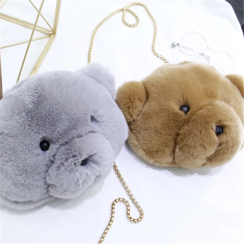 Женская сумка-мессенджер из меха кролика Рекс с изображением мишки | Багаж и