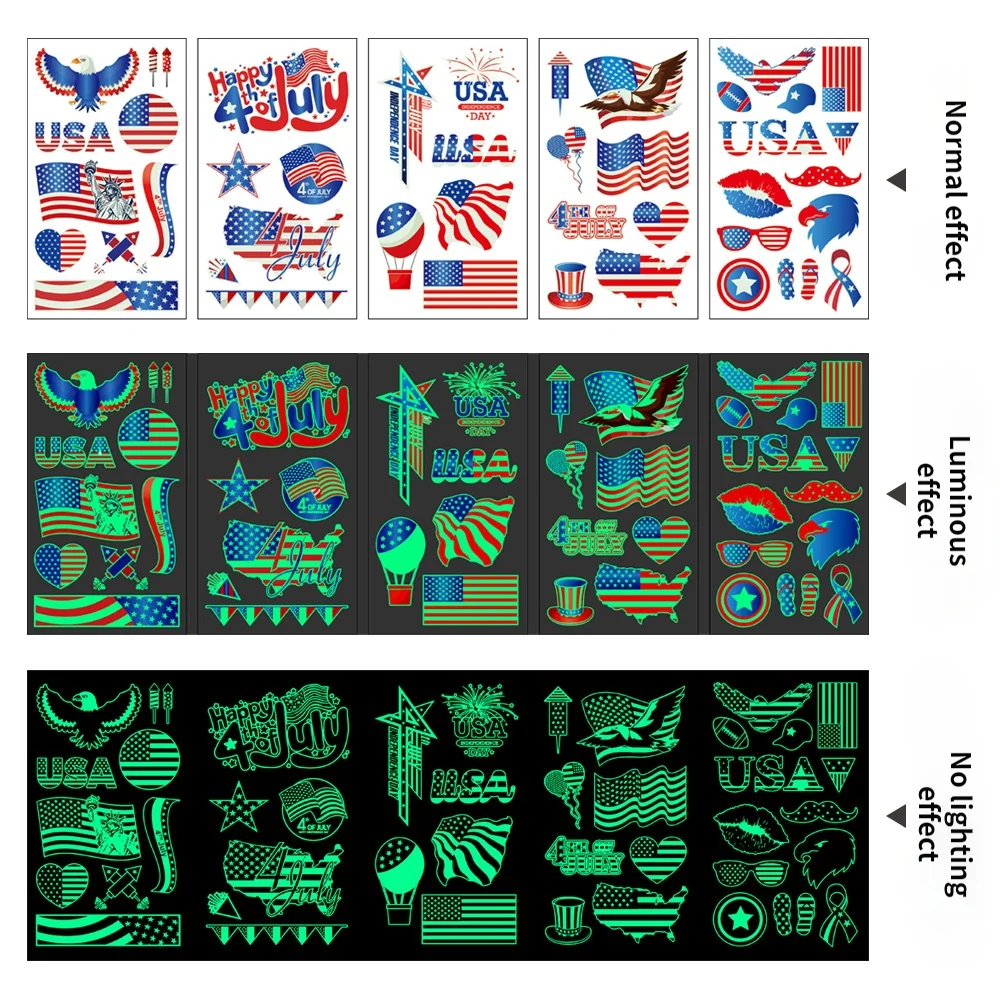 Временная татуировка Стикеры световой на День независимости США татуировки