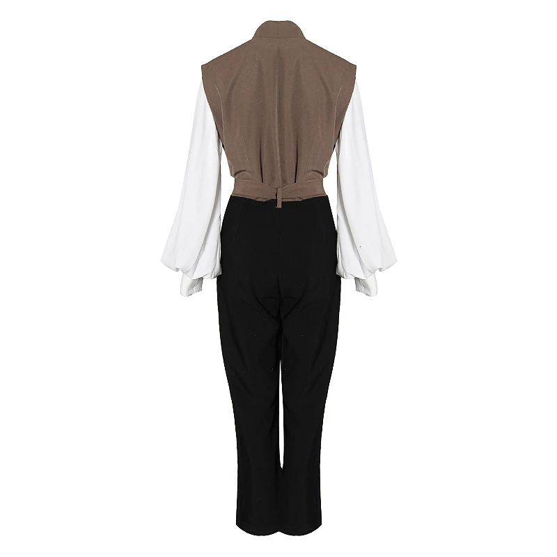 Женский комбинезон с завышенной талией цветными блоками без рукавов и белым