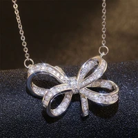 huami bowknot pendant necklace for women fashion jewelry christmas gift link chain lady trendy inlay charm regalos para mujer