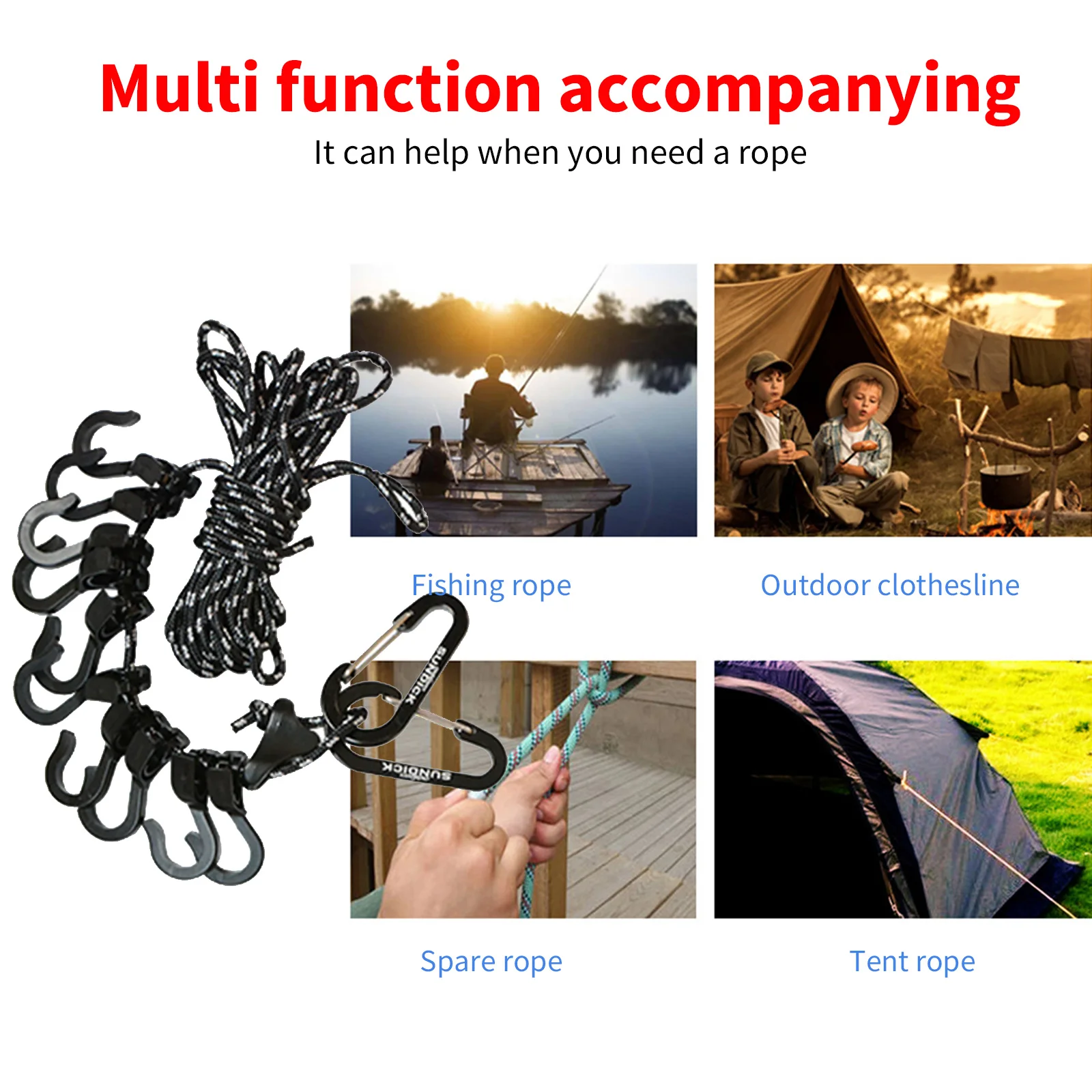 Портативная бельевая веревка с фиксируемым крюком набор для улицы регулируемая