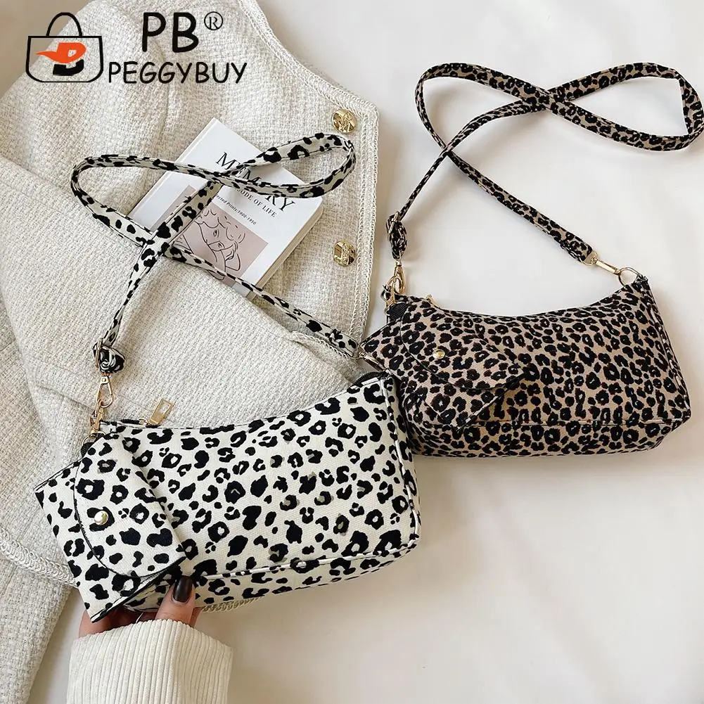 

Vintage Women Leopard Printing Shoulder Underarmn Bags Mini Purse Portable Travel Zipper Small Crescent Composite Handbag