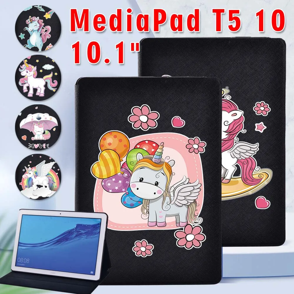 

Чехол для планшета для Huawei MediaPad T5 10 10,1 дюймов AGS2-W09/W19/L03/L09 Единорог серии противоударный кожаный чехол + Бесплатный стилус