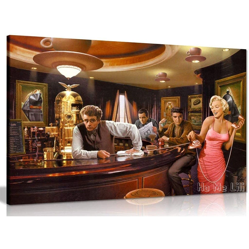 Monroe Elvis Presley Дин в баре поп-арт голливудский холст Настенная картина печать