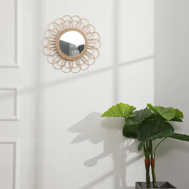 

Rattan Dressing Mirror Innovative Art Deco Round Mirror Living Room Wall Hanging Mirror Kitchen Bathroom Mirror 40cm