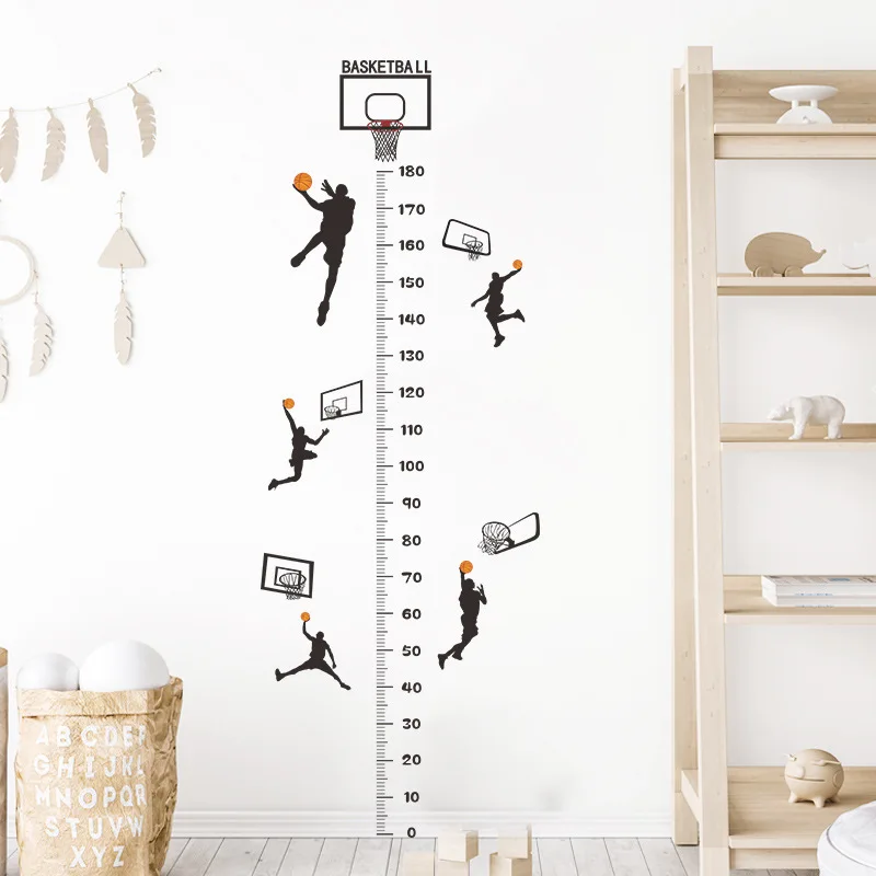 

Cartoon Basketball Height Measure Wall Sticker For Kids Room Children Boy Room Decoration Height Chart Decals Wall Art Stickers