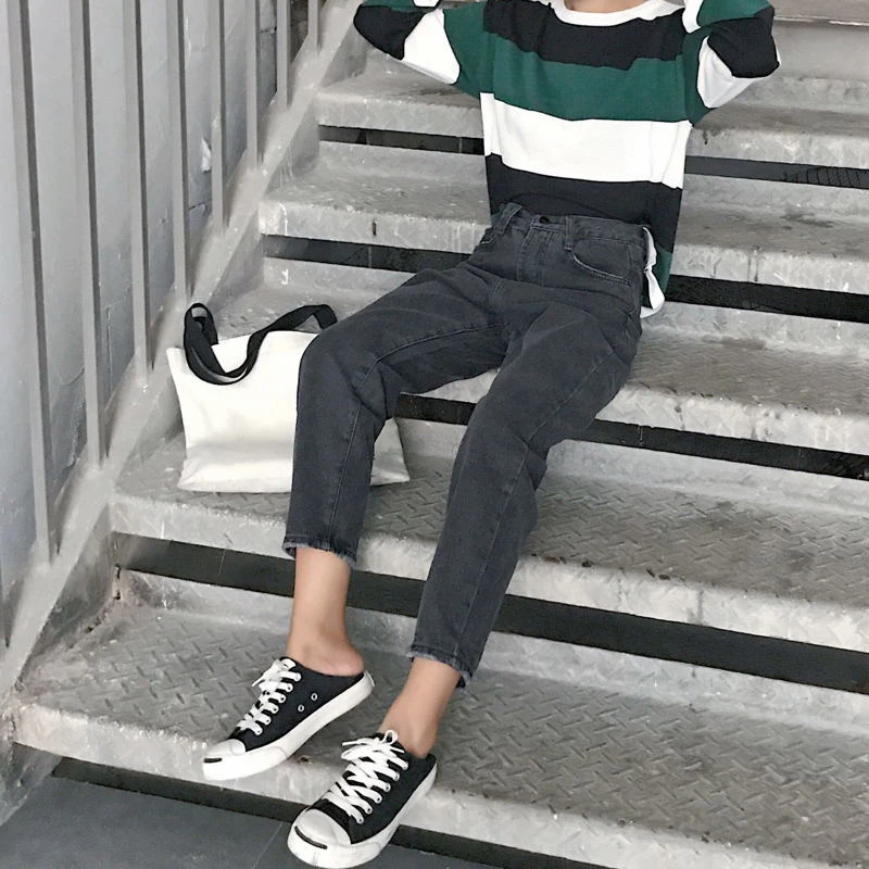 

TWOTWINSTYLE Casual Harem Pants For Women High Waist Minimalist Basic Solid Jeans Female Fashion New Clothing 2021 Spring Style