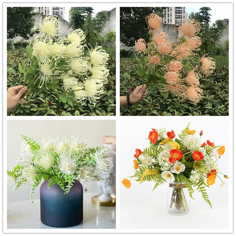 

Artificial Flowers 3 Fork Wind Wheel Flower Pincushion Artificial Plants Fake Flower Home Decoration Display Flower Wedding 75cm
