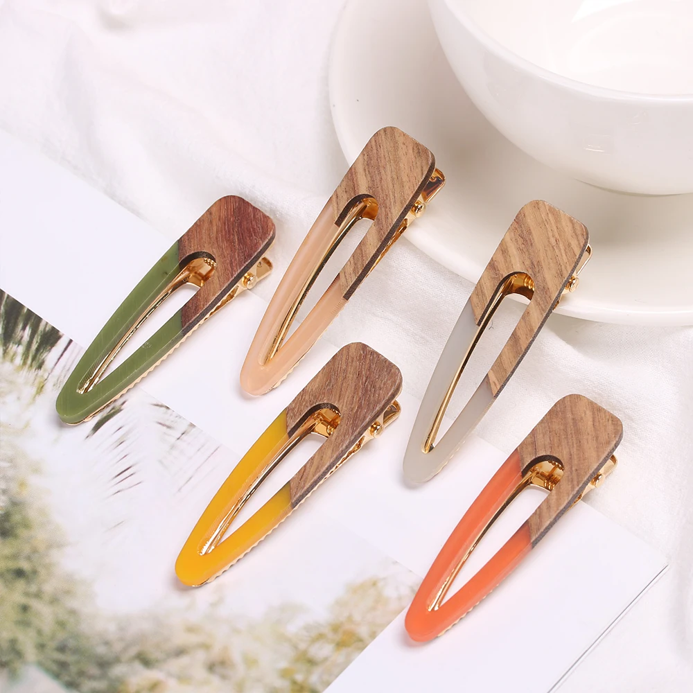 Деревянные Простые полые заколки в форме капли для волос заколка головной убор
