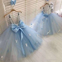 high quality blue puffy tulle girls pageant gown ankle length o neck little kids birthday party dress high quality size2 16y