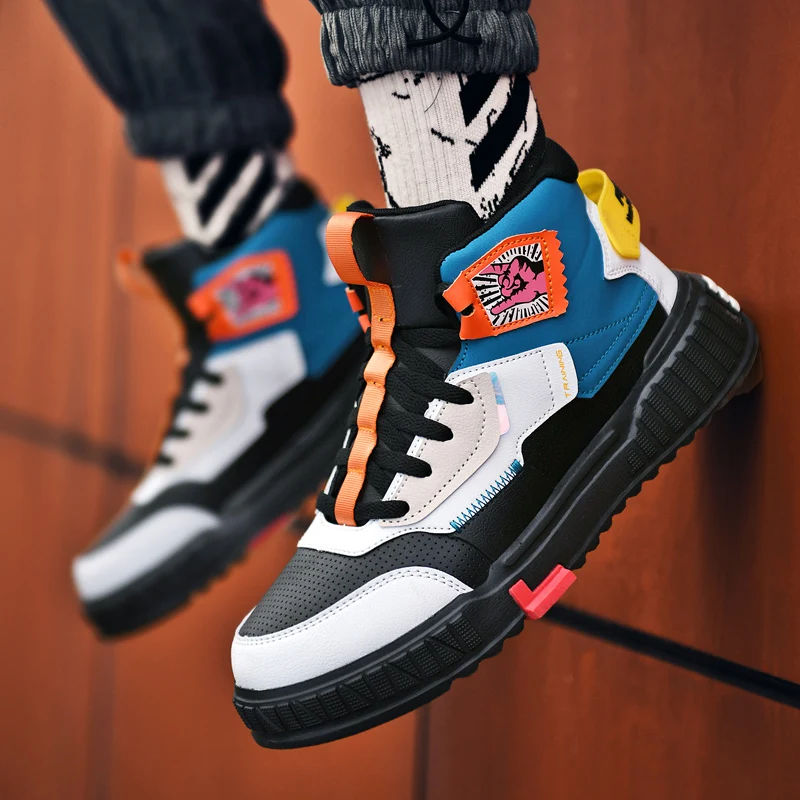 

High Top Sneakers 2021 Fashion Men Shoes Luxury Brand White Sneakers Tennis Male Shoes Men Ankle Boots Streetwear Skateboard