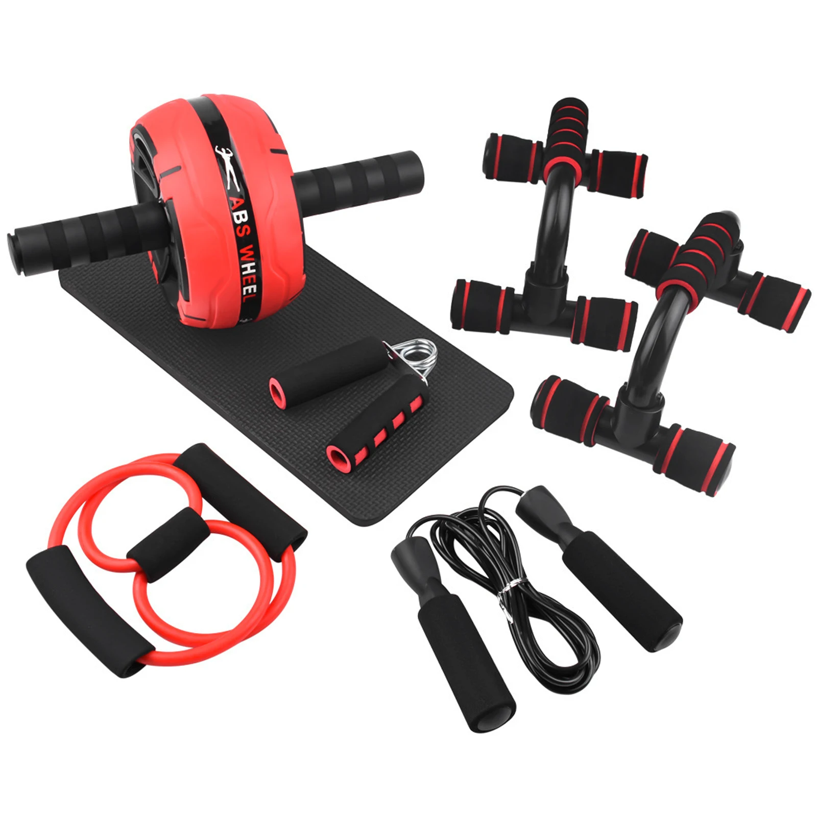 

AB Wheel Roller Kit Abdominal Wheel Set with Push-Up Bar Jump Rope Hand Gripper and Knee Pad Home Gym Workout Equipment