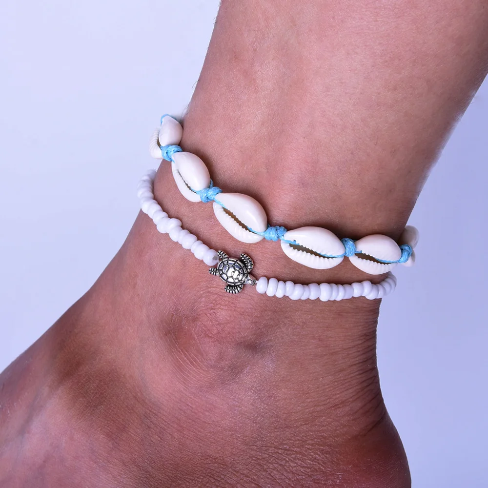 

Пляжные веревка оболочки кулон слон ножные браслеты для женщин волна серфера Многослойные набор ножных браслетов браслет на ногу ювелирные изделия богемные браслеты на ногу