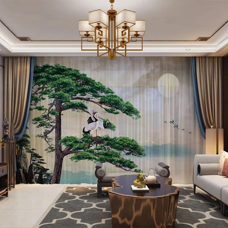 

Mountains Landscape Chinese Style 3D Customized Photo Curtains Natural Drape Panel Sheer Tulle Curtains For Living Room Bedroom