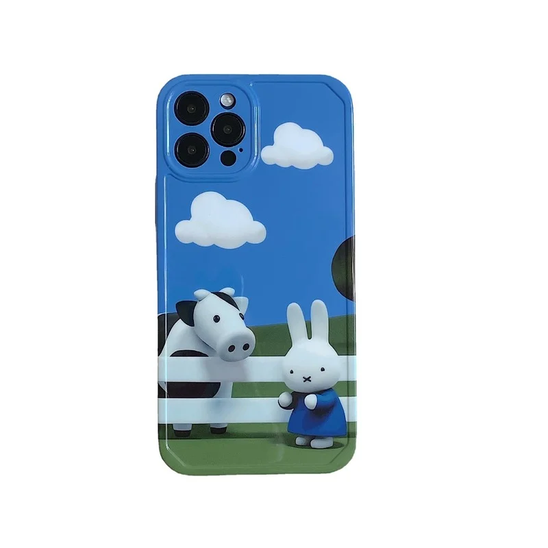 

Cartoon milk cow rabbit phone case for iPhone 12 13 11 Pro Max 7 8 Plus XR X XS SE2 soft simple Protection for 13mini Back cover