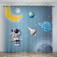 eco friendly funny design colorful spaceman planet moon universe cartoon printed blockout curtains for kids boys bedroom