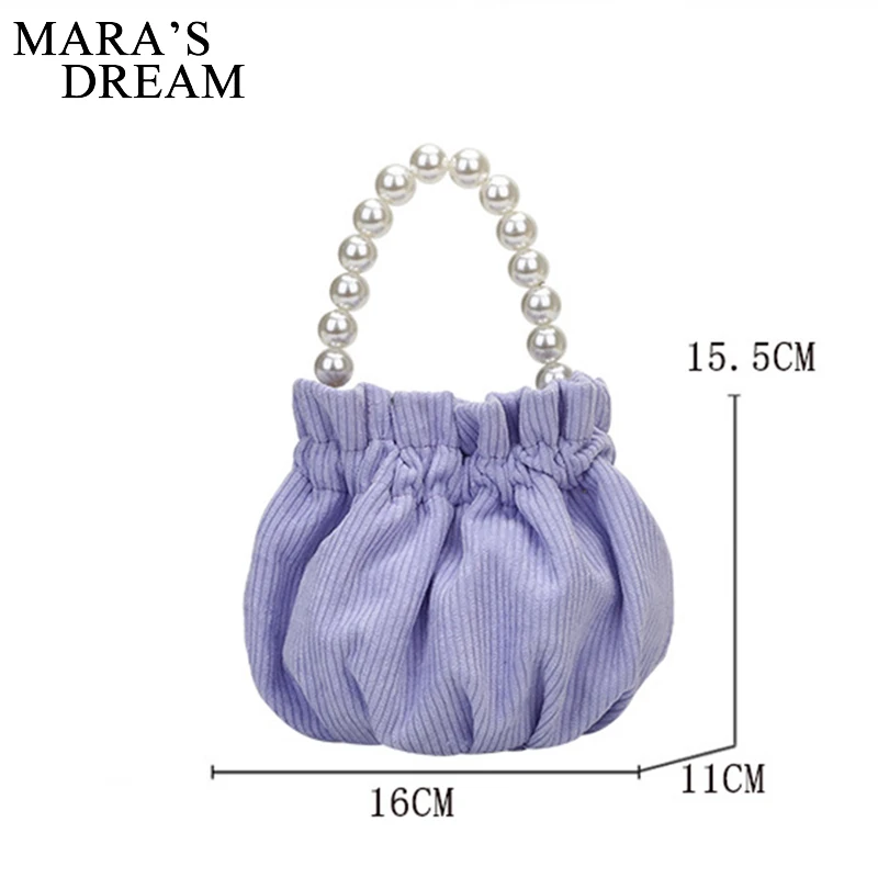 

Mara's Dream Women Pearl Bucket Bag Portable Handle Cute Girls Corduroy Shoulder Messenger Handbag Simple Female Daily Crossbody