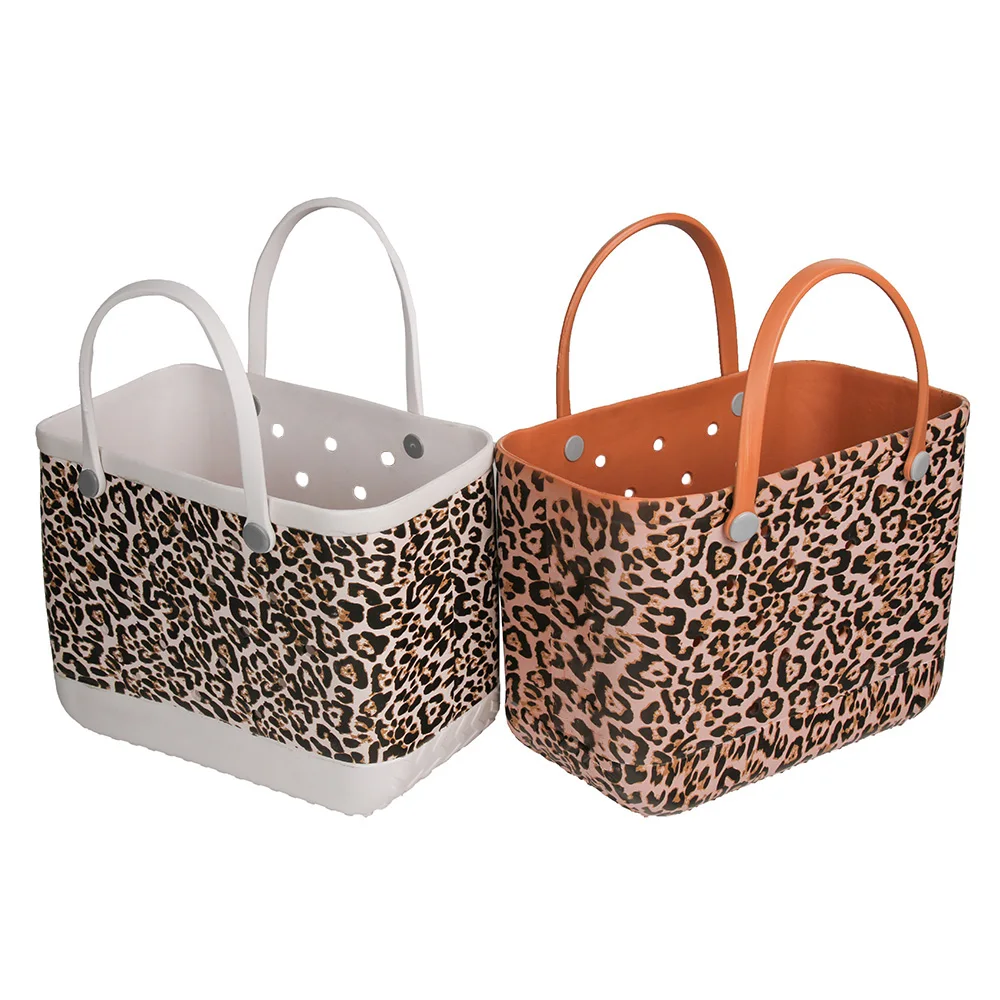 

Extra Large Beach Bags Leopard Printed EVA Basket Women Large Capacity Summer EVA Beach Bag Totes for Women Purses