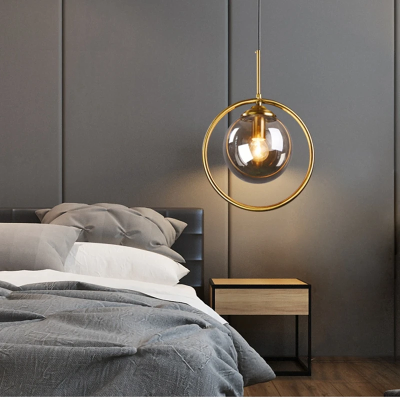 

Pendant Light Kitchen Island Loft Modern Bedside Hanging Lamp Suspension Bedroom Magic Bean Gold Glass Ball Lighting Home Deco
