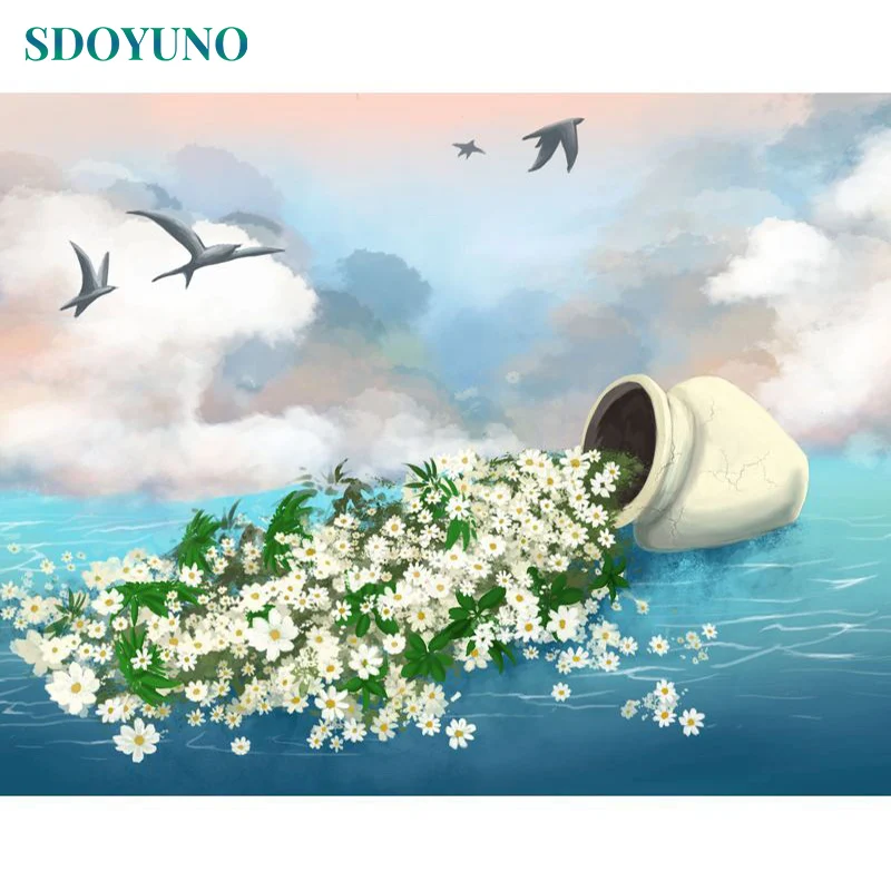 

SDOYUNO DIY Acrylic Painting By Numbers Kits Flowers 60x75cm Paint By Numbers Scenery Frameless Digital Handpaint Gift On Canvas