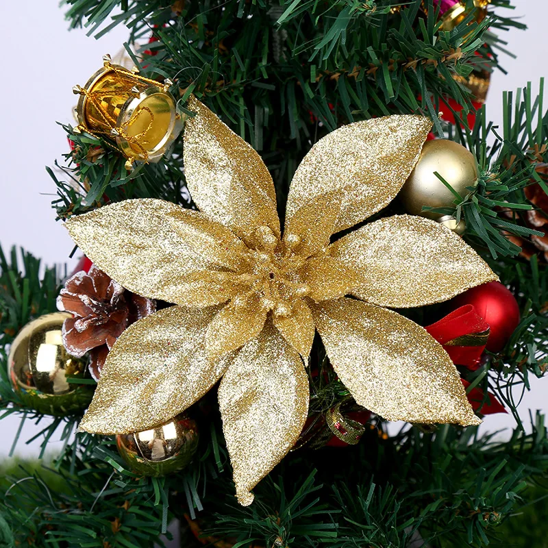 

10 шт. 9 см блестящие Искусственные Рождественские цветы, украшения для рождественской елки, искусственные украшения для дома, новогодние по...
