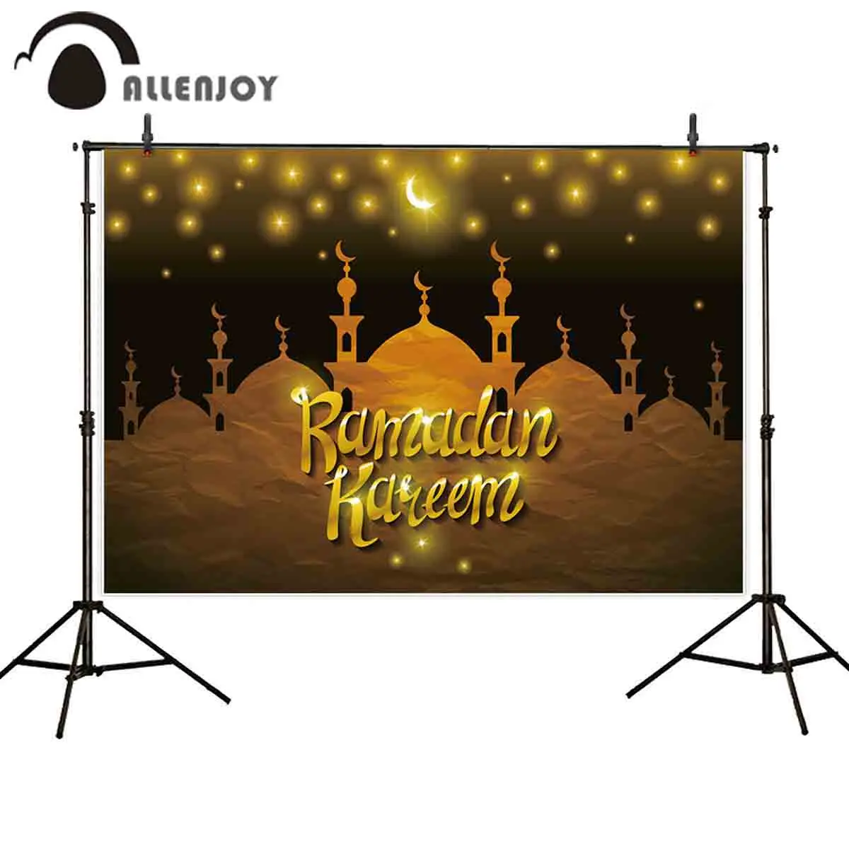 

Allenjoy photophone backdrop Ramadan Kareem Arabic castle golden glitter moon stars Eid Mubarak background photocall photobooth