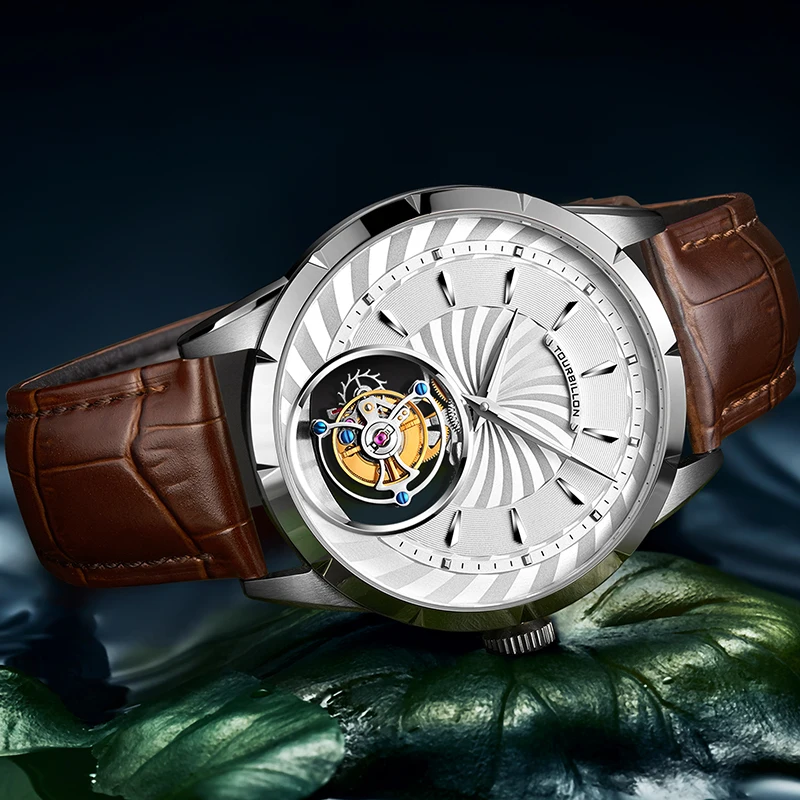 Брендовые роскошные механические часы Tourbillon, мужские наручные часы с ручным подзаводом, светящиеся сапфировые часы в подарок