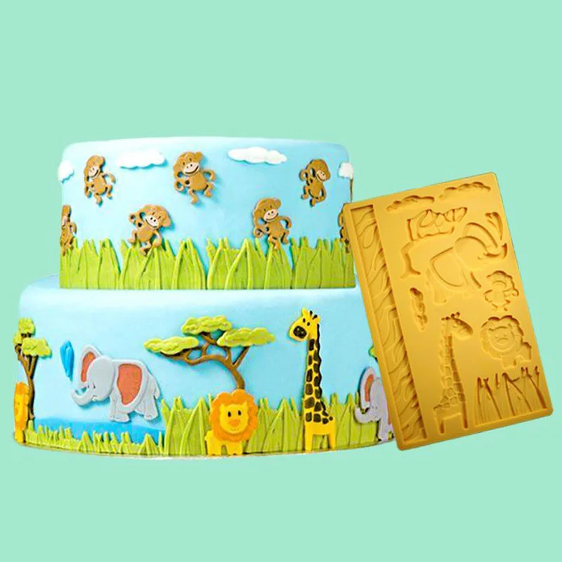 Zoo животное джунгли мир Лев трава обезьяна силиконовая форма торт кружевное