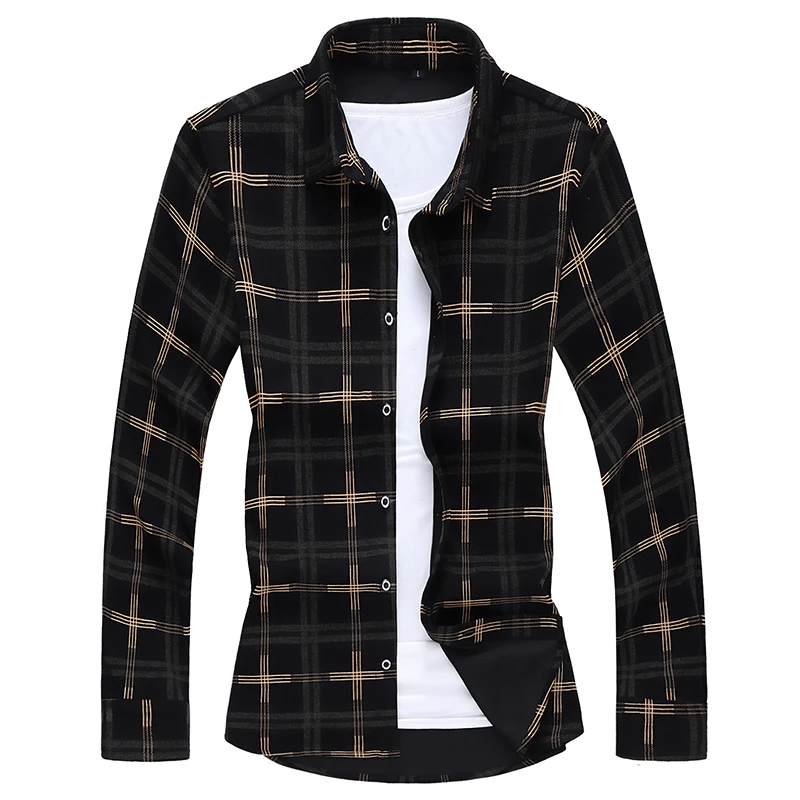 

Oversized Men's Long Sleeve Shirt Very Good Quality Casual Fashion Classic Yellow Plaid Shirts Cotton Clothing 5XL 6XL 7XL 9683