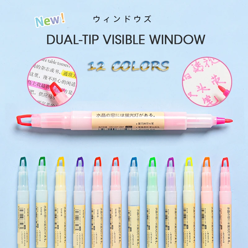 

Andstal 6 Colors/set Unique Visible Tip Pastel Color Highlighter Pen Dual tips Soft Color for school marker Stationery hilighter