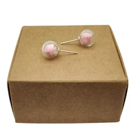 pink blossom babysbreath glass ball sterling 925 silver needle stud earrings for women boho fashion jewelry bohemian cute
