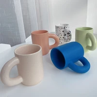 ceramic mug fat handle coffee mug new hand glazed stained dirty cup hand pinch klein blue mark milk cup
