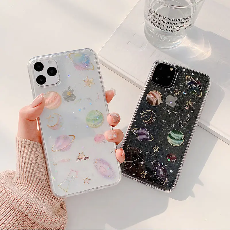Чехол для телефона с блестками Космос Планета Звезда Луна iPhone 13 12 11 Pro X XR XS MAX 8 7 Plus