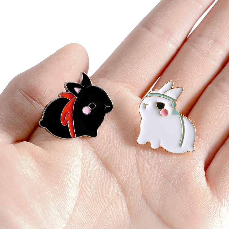 

The Untamed enamel pin Black White Rabbit Brooch Bag Clothes Lapel Pin Button Badge Cartoon Animal Jewelry Gift for best friends