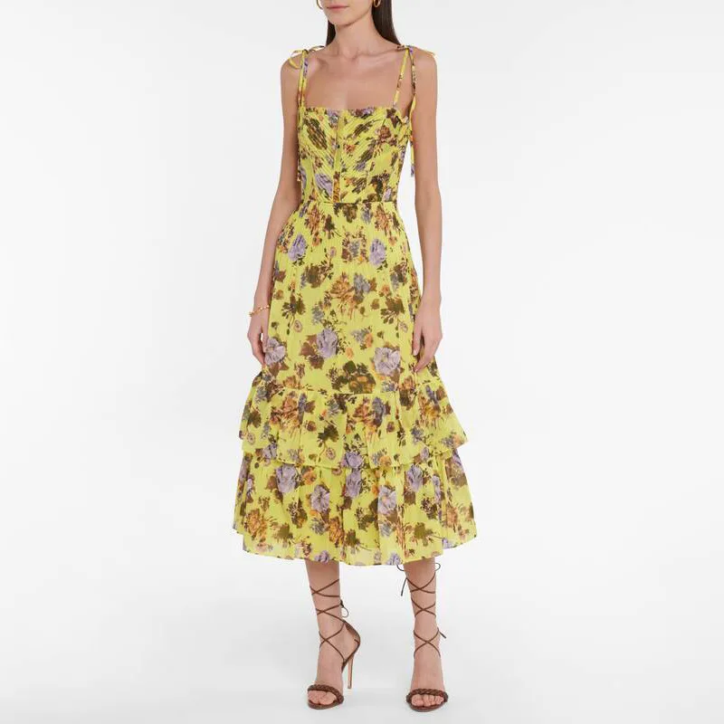

MSXU 2021 Women Sexy V Neck Long Dress Summer Sleeveless Floral Printing Party Dress Elegant Dyeing Pure Lady dress Beach Dress