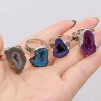 natural agates druzy rings irregular finger open rings adjustable for women men party wedding jewelry gift 10x15 12x20mm