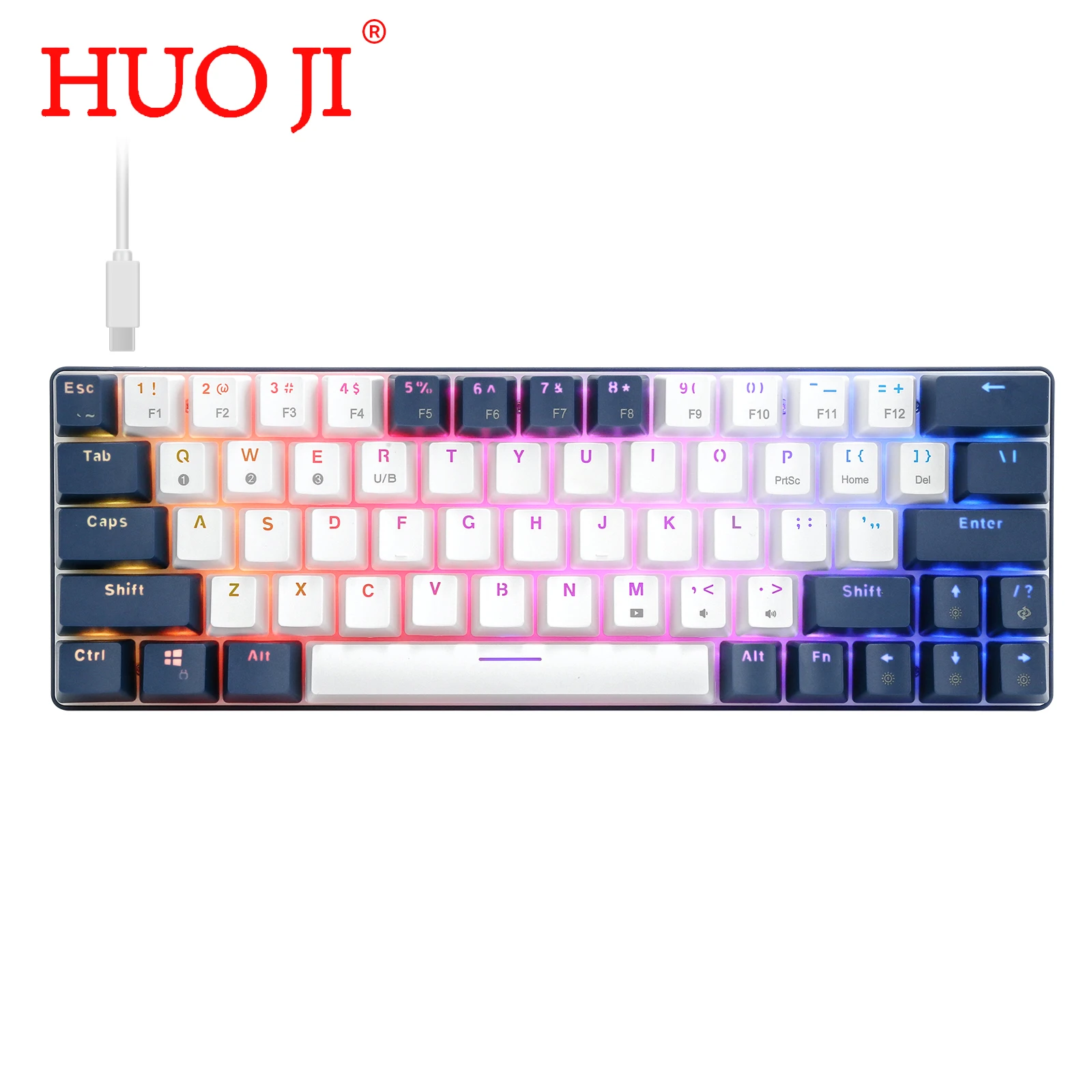 HUO JI CQ63 RGB USB Mechanical Gaming Keyboard Wireless Bluetooth dual mode 63 Keys Layout for Computer Laptop iPhone iPad PC