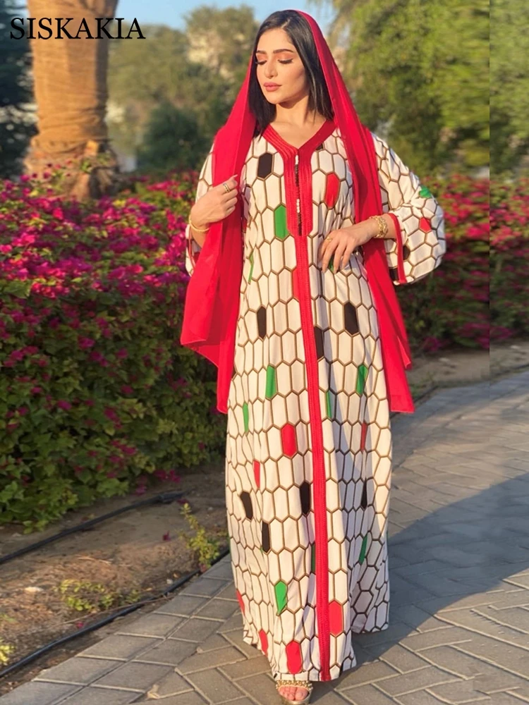 

Siskakia Дубай Jalabiya Инди народное Макси платье для женщин модная мусульманская лента с v-образным вырезом Марокканская Турция арабский Исламск...